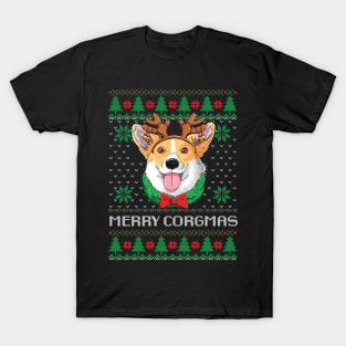 Merry Corgmas Corgi Ugly Sweater Design T-Shirt